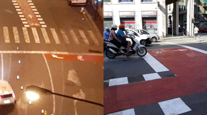 Sampierdarena, corretta la ciclabile in via Pacinotti: le auto dovranno fermarsi prima delle bici